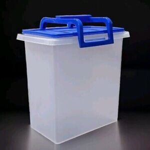 Large Clear Storage Bin with Sapphire Blue Handle